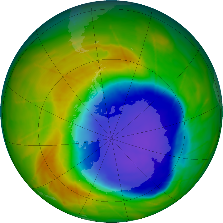 Antarctic ozone map for 28 October 2009